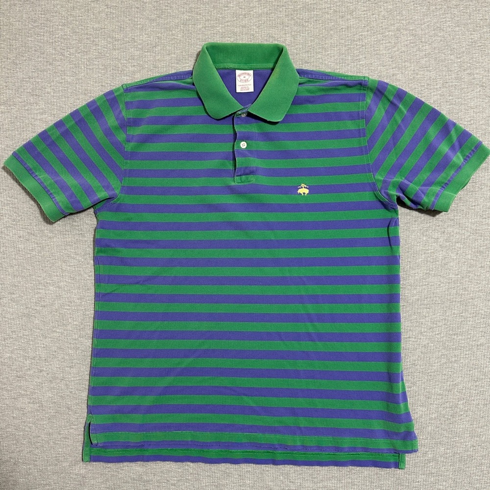 Brooks Brothers Original Fit Performance Polo Green Purple Striped Mens Medium